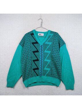 Vintage 90's Cooper Canada Sweater Mens Sz M Green Knit V-Neck Pullover Grandpa